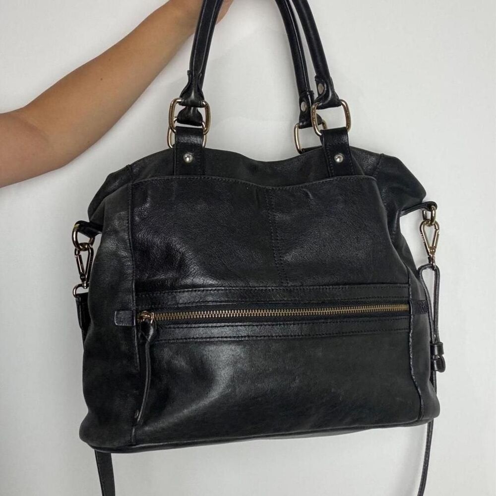 Arezzo Y2K black leather slouchy satchel bag with gold hardware